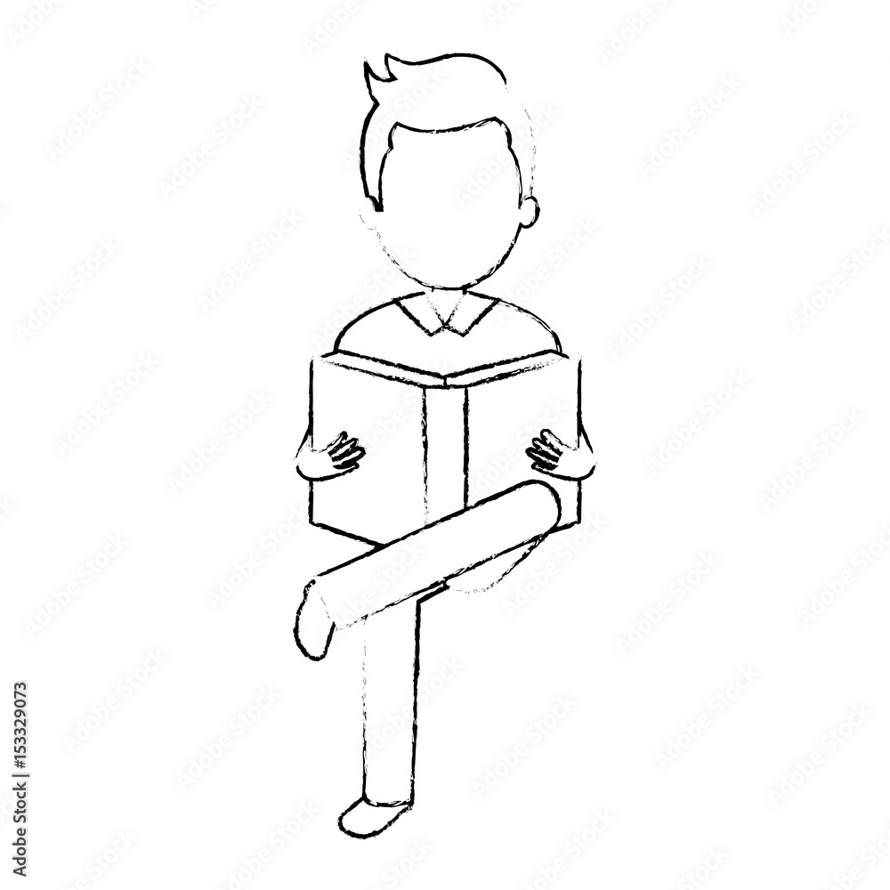 Poster man reading textbook character vector illustration design