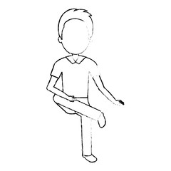 young man avatar sitting character vector illustration design