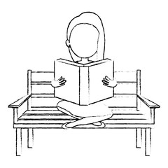 woman reading book in park chair vector illustration design