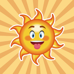 character sun tongue out with striped background vector illustration