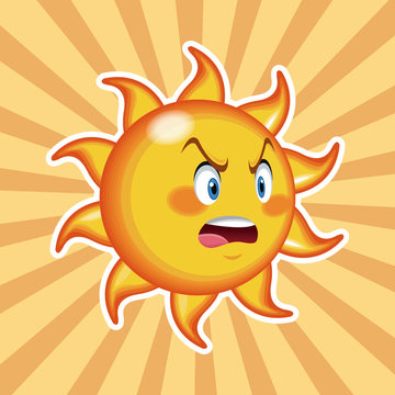 character sun angry with striped background vector illustration