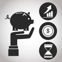 hand holding piggy money chart dollar. banking pictogram image vector illustration