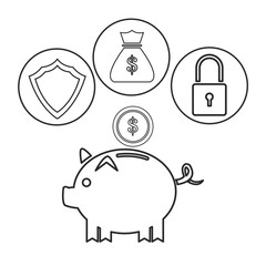piggy dollar coin security bag money outline vector illustration