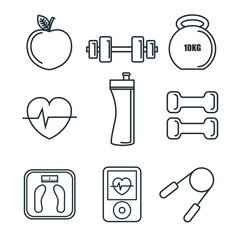 Exercising related objects over white background. Vector illustration.