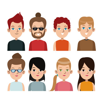cartoon young people community portrait differents vector illustration