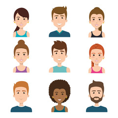 Smiling people over white background. Vector illustration.