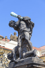 Obraz premium Prague Castle, Hradcany, sculpture at the entrance , Prague, Czech Republic.