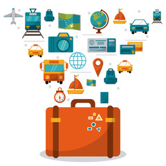 suitcase travel concept media icons vector illustration