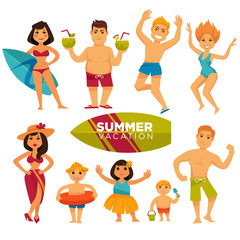 People in swimsuits on summer holidays colorful collection