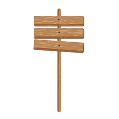 Three wooden signs attached on stick isolated on white background.