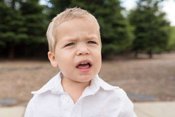 Young Toddler Portrait Outside Upset