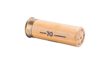 Cardboard cartridge for hunting rifle, isolated on white background