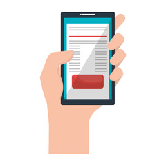 hand human with smartphone device isolated icon vector illustration design