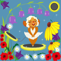 Illustration with a pretty mouse, in the image of a super star