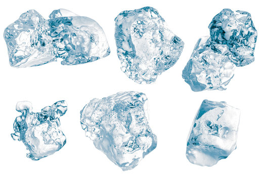 Set peaces of pure natural crushed ice/ice cubes. Clipping path for each cube included.