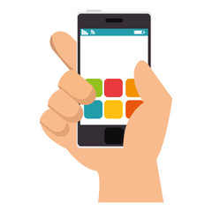 hand human with smartphone device isolated icon vector illustration design