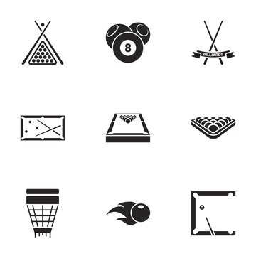 Icons for theme billiards , vector, icon, set. White background