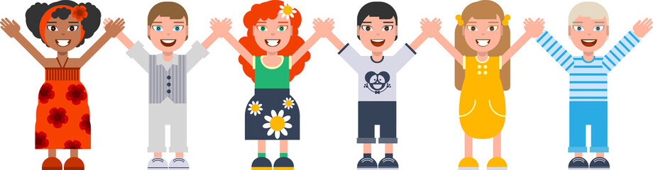 International Childrens Day. Boys and girls are holding hands