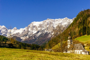View on mountain landscape by Ramsau in Bavaria