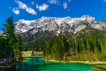 View on mountain landscape and Hintersee by Ramsau in Bavaria