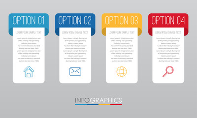 Modern Info-graphic Template for Business with four steps multi-Color design, labels design, Vector info-graphic element, Flat style vector illustration.