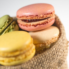 Cake macaron or macaroon isolated on white background, sweet