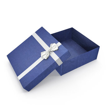 Empty blue gift box on white. 3D illustration