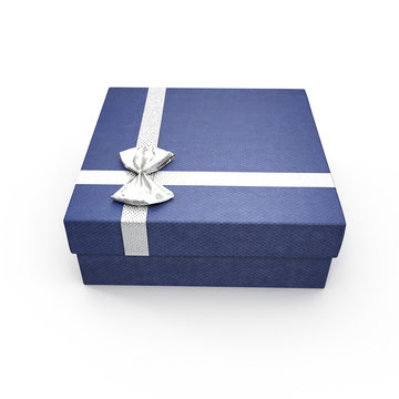 Isolated blue gift box on white. 3D illustration