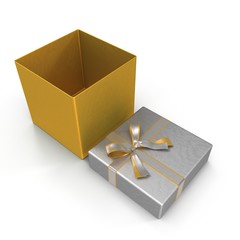 Empty Square yellow giftbox on white. 3D illustration