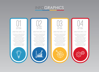 Modern Info-graphic Template for Business with four steps multi-Color design, labels design, Vector info-graphic element, Flat style vector illustration.