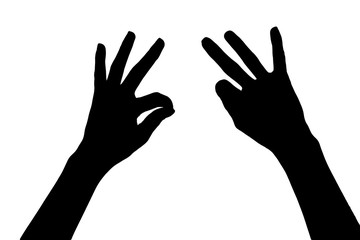 silhouette of hands isolated on white background