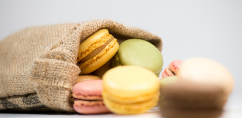 Cake macaron or macaroon isolated on white background, sweet