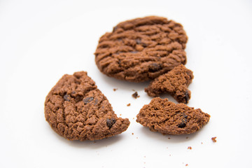 chocolate cookies on white background.