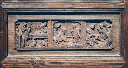 View Of Carved Door,close-up.