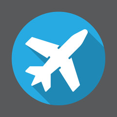 Airport, Plane flat icon. Round colorful button, circular vector sign with long shadow effect. Flat style design