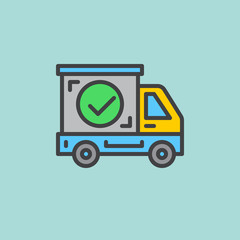 Shipping truck with check mark filled outline icon, line vector sign, flat colorful pictogram. Symbol, logo illustration. Pixel perfect