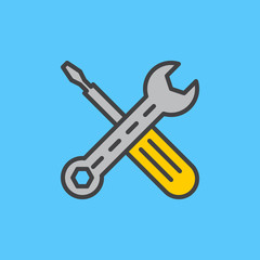 Maintenance, Wrench and screwdriver filled outline icon, line vector sign, flat colorful pictogram. Symbol, logo illustration. Pixel perfect