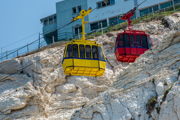 ROSH HANIKRA, ISRAEL. Yellow funicular car