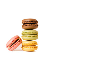 Cake macaron or macaroon isolated on white background, sweet