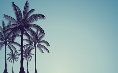 Silhouette palm tree in flat icon design with vintage filter background - obrazy, fototapety, plakaty