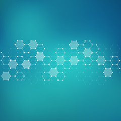 Illustration hexagonal structure molecule dna of neurons system, genetic and chemical compounds