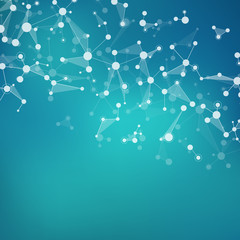 Illustration structure molecule dna and neurons, connected lines with dots, genetic and chemical compounds