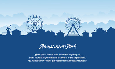 Silhouette amusement park scenery vector flat