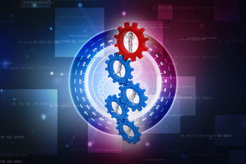 3d people - man, person running in gear wheels. Businessman and gear mechanism