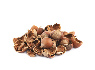 Pile of hazelnut shells isolated