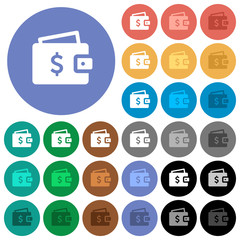 Fototapeta na wymiar Dollar wallet round flat multi colored icons
