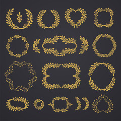 Set of hand drawn vector flowers and branches with leaves