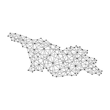 Map of Georgia from polygonal black lines and dots of vector illustration