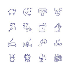 Fototapeta premium Insomnia problems icons and sleeping trouble vector signs