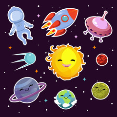 Space vector fashion patch badges with planets, stars and alien spaceships